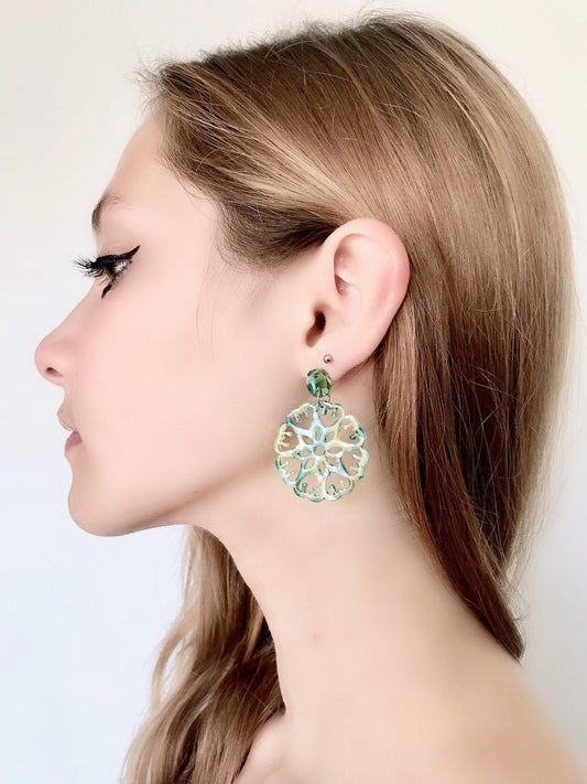 Green flower earrings