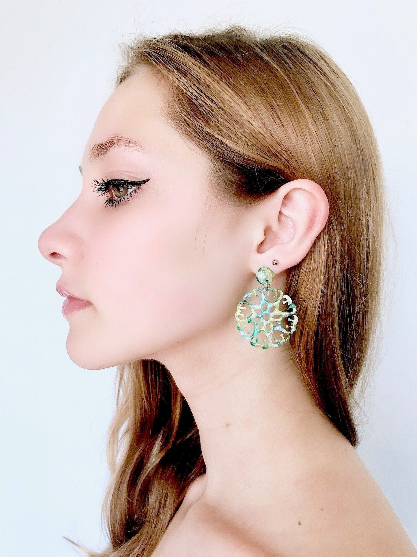 Green flower earrings