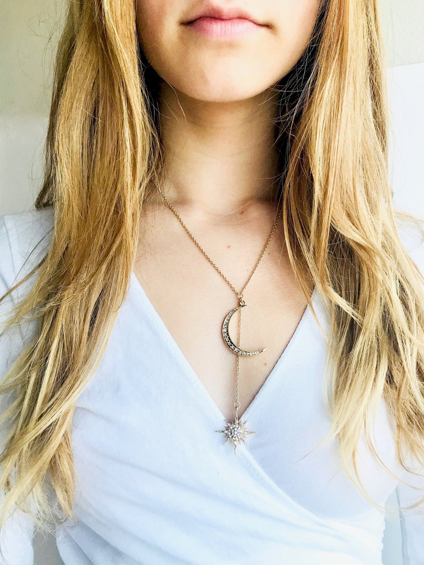 Star and moon gold necklace