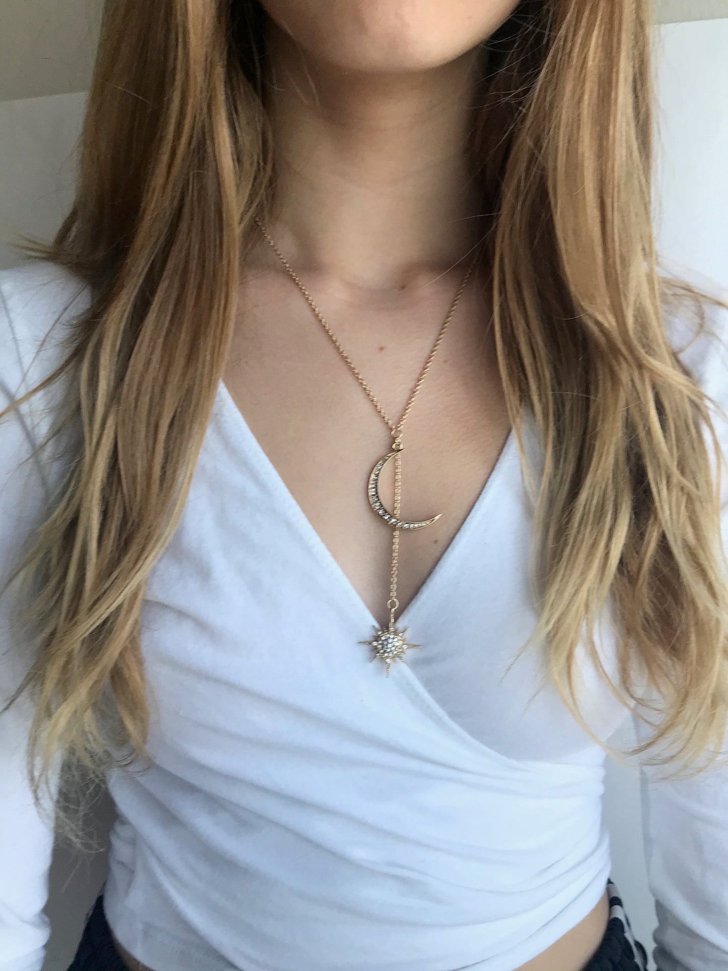 Star and moon gold necklace