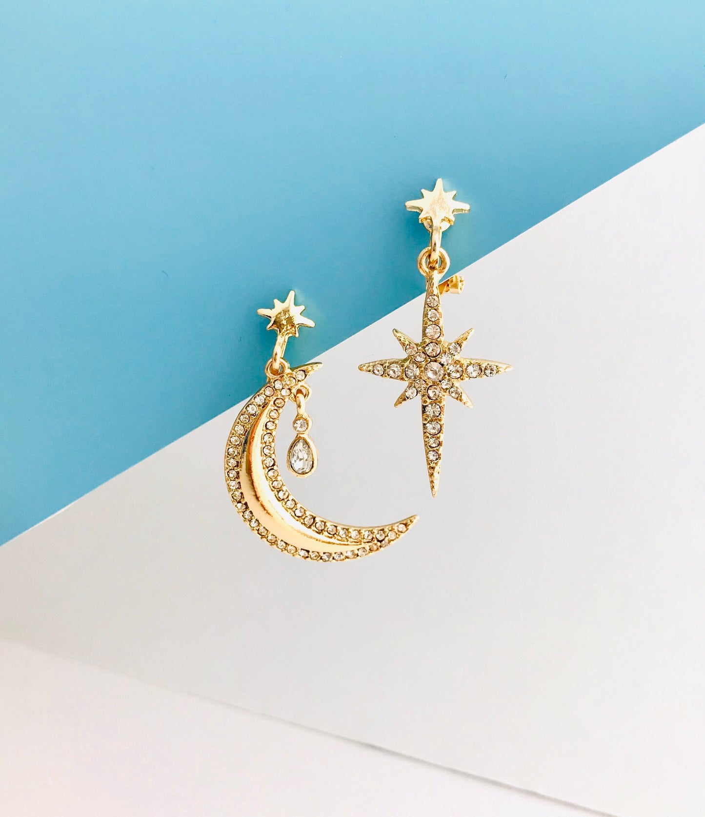 Crystal star and moon earrings