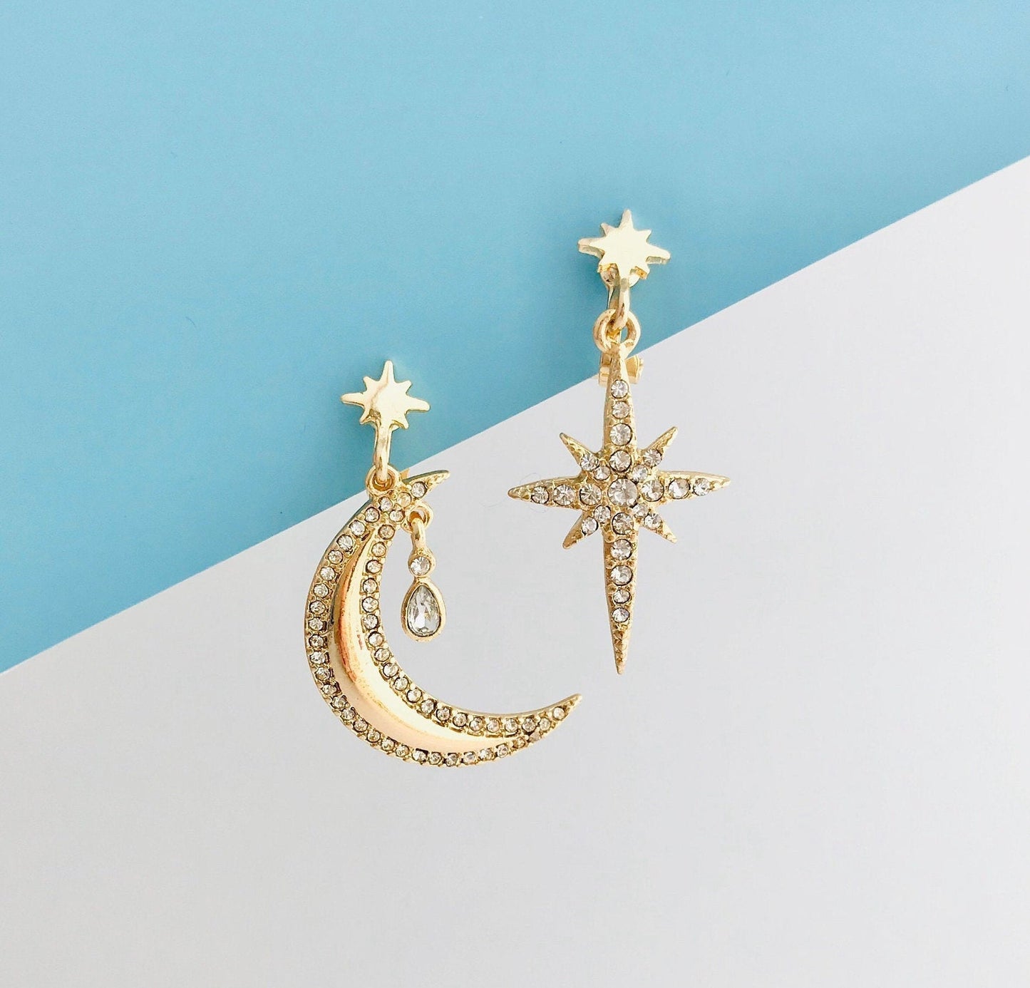 Crystal star and moon earrings