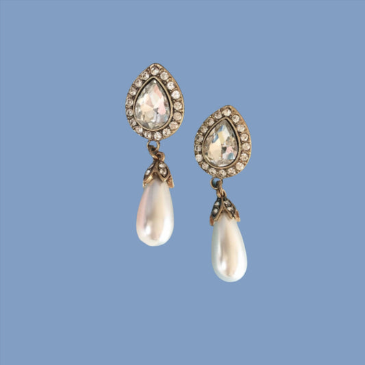 Large pearl teardrop crystal earrings