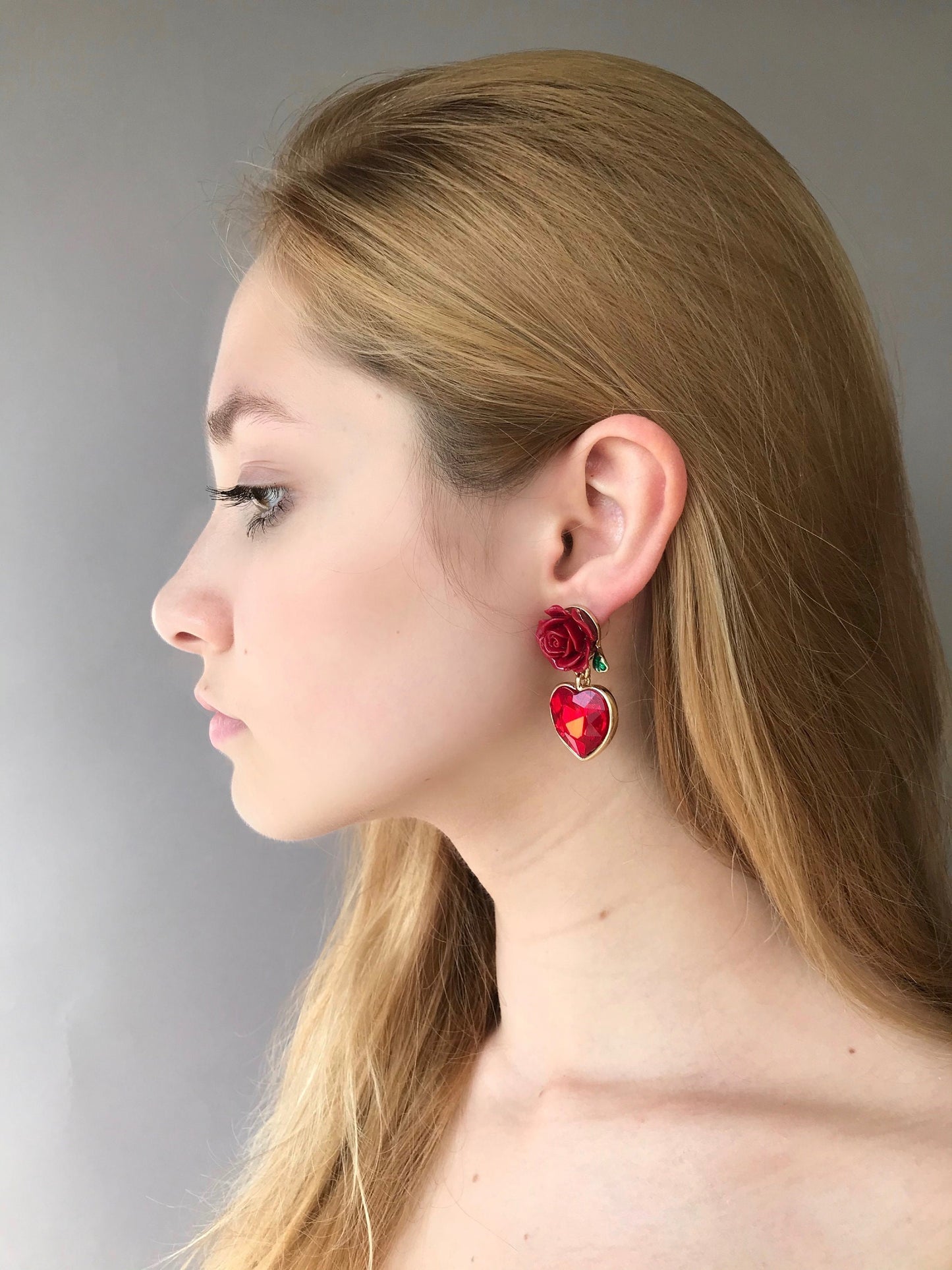 Red rose and heart earrings