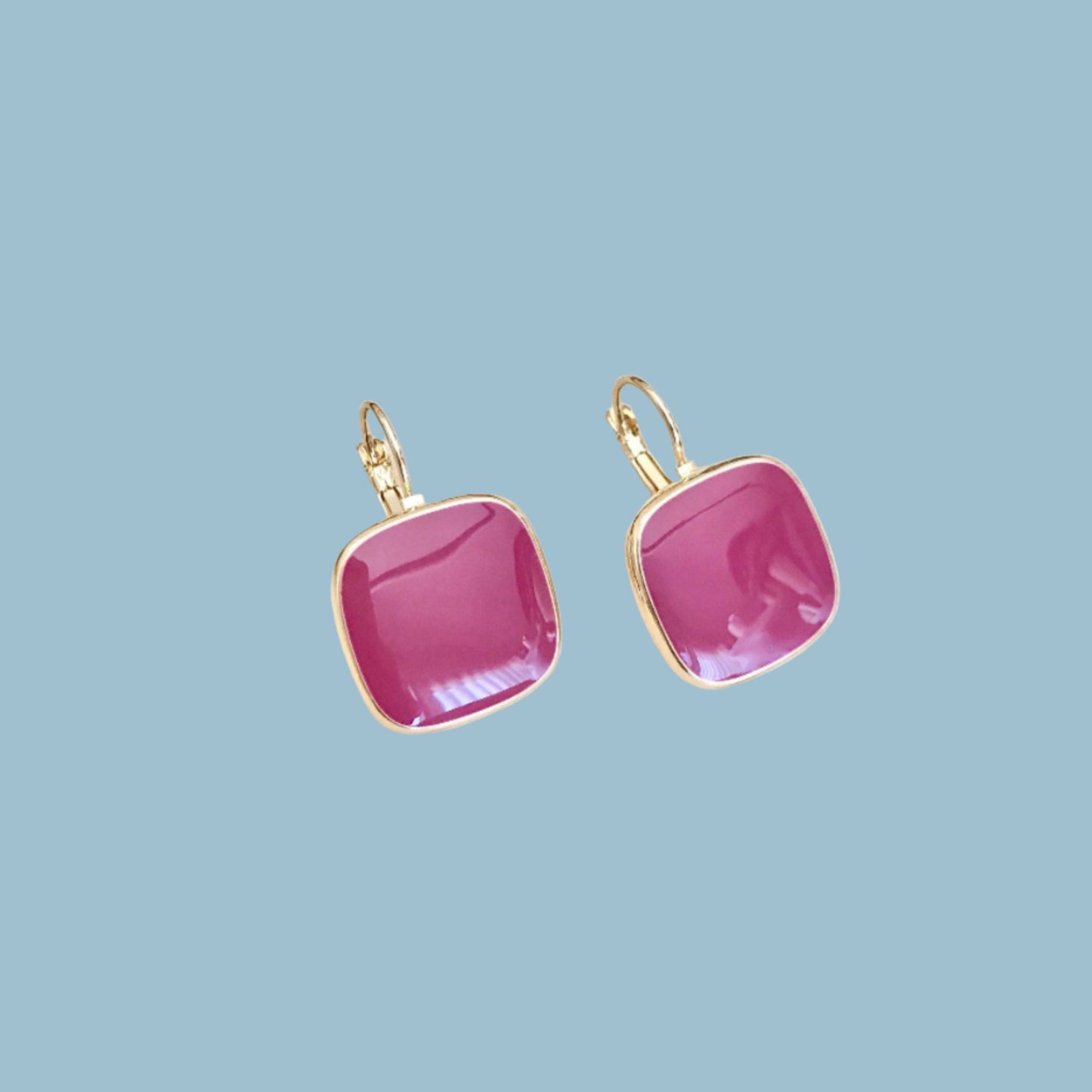 Magenta square earrings
