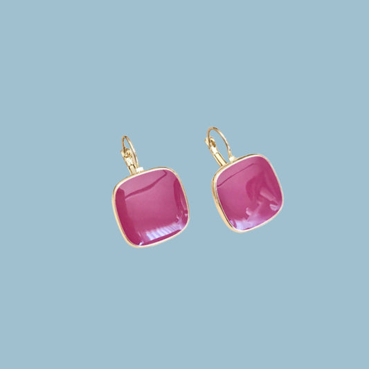 Magenta square earrings