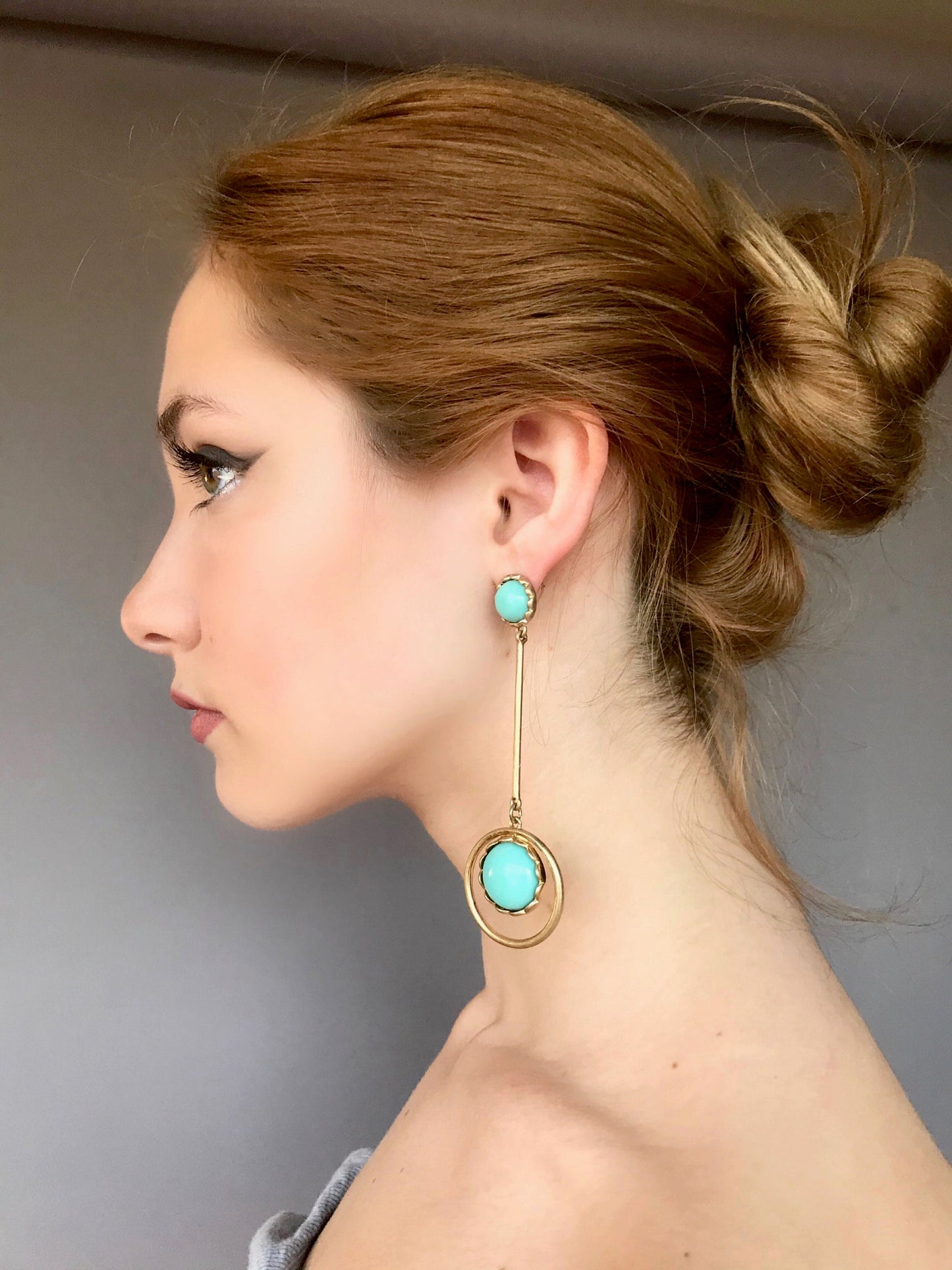 Large coral disk drop earrings