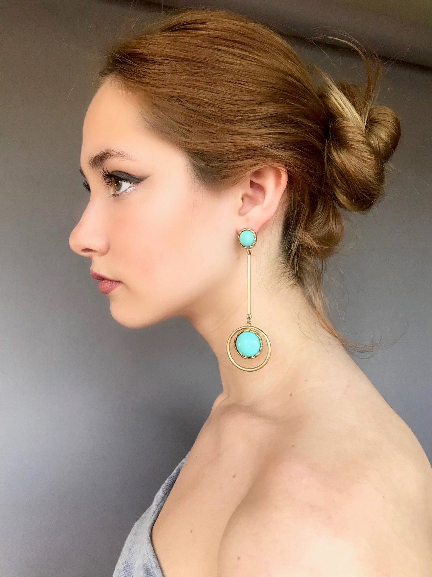 Large coral disk drop earrings