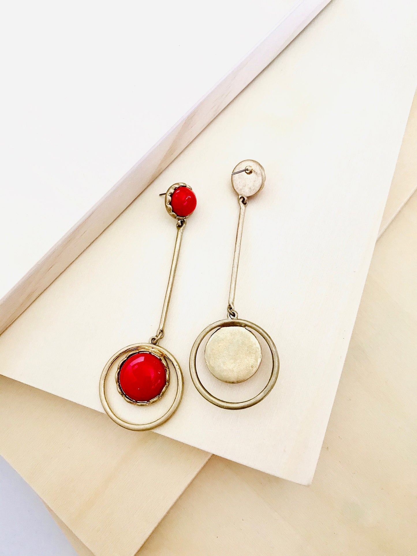 Large coral disk drop earrings