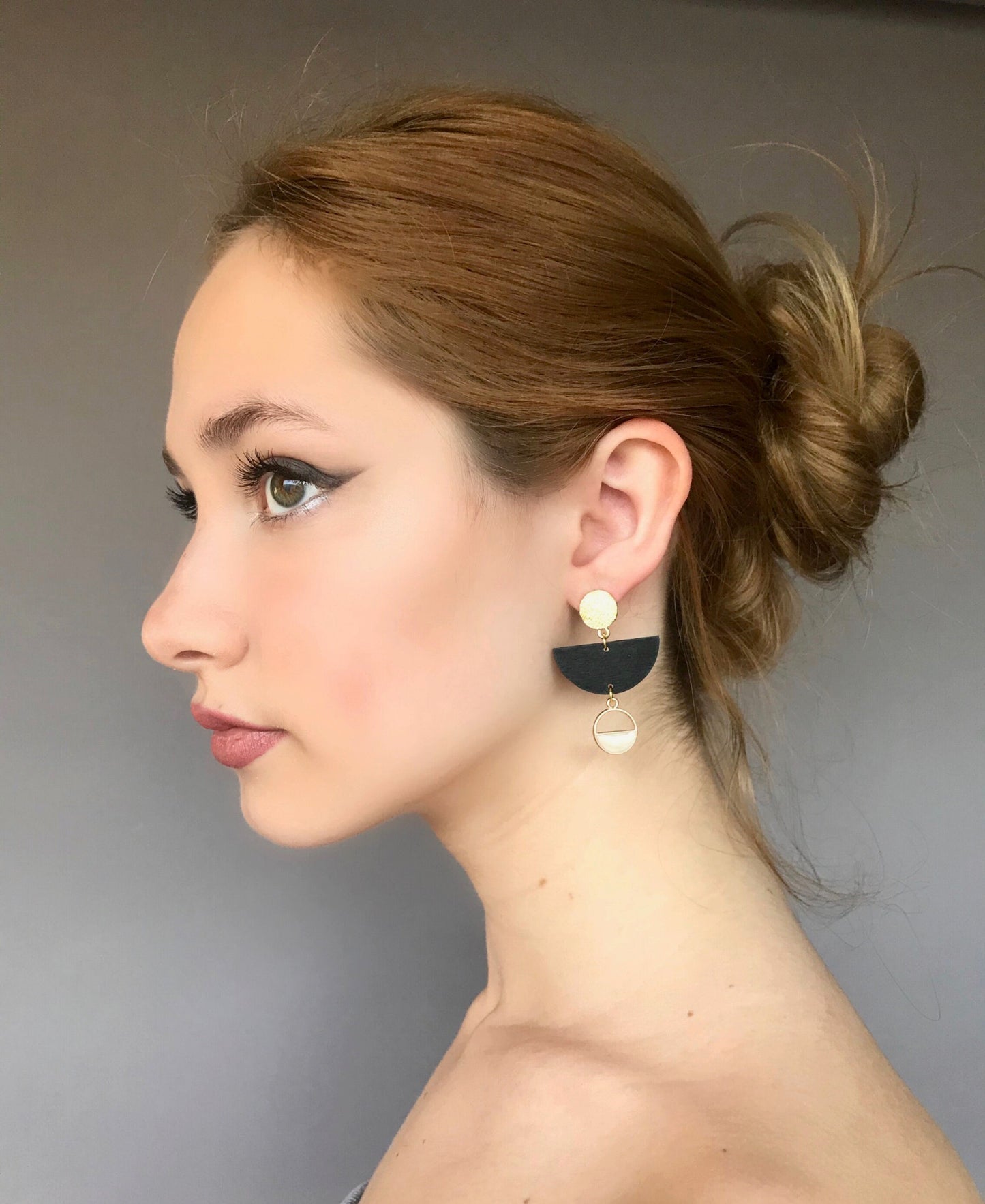 Black wood geometric earrings