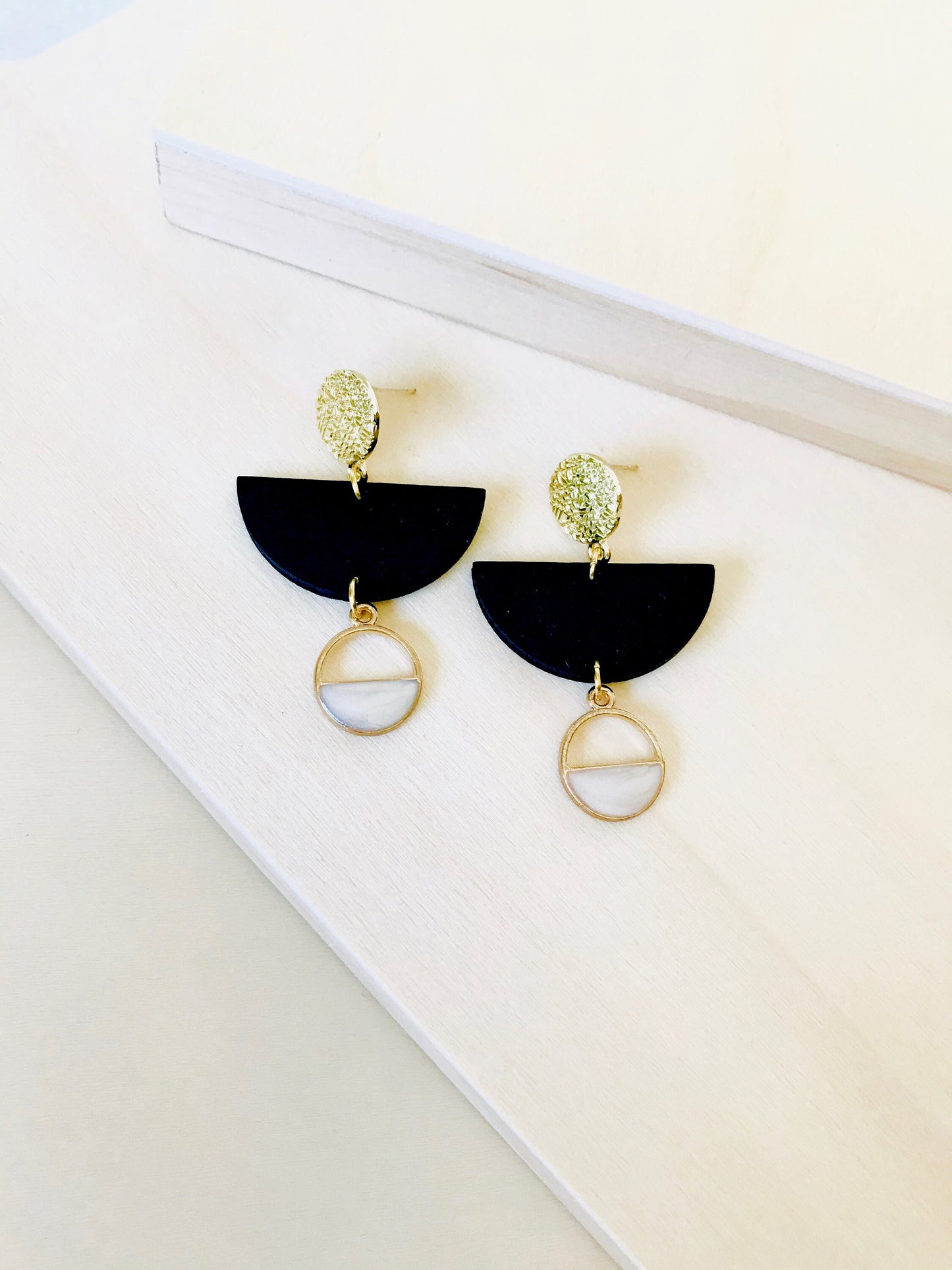 Black wood geometric earrings