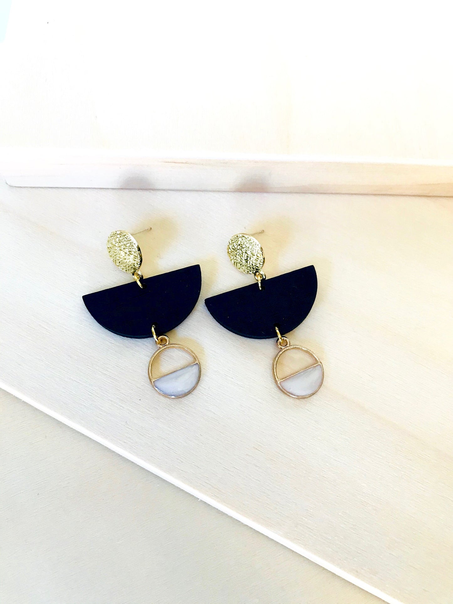 Black wood geometric earrings