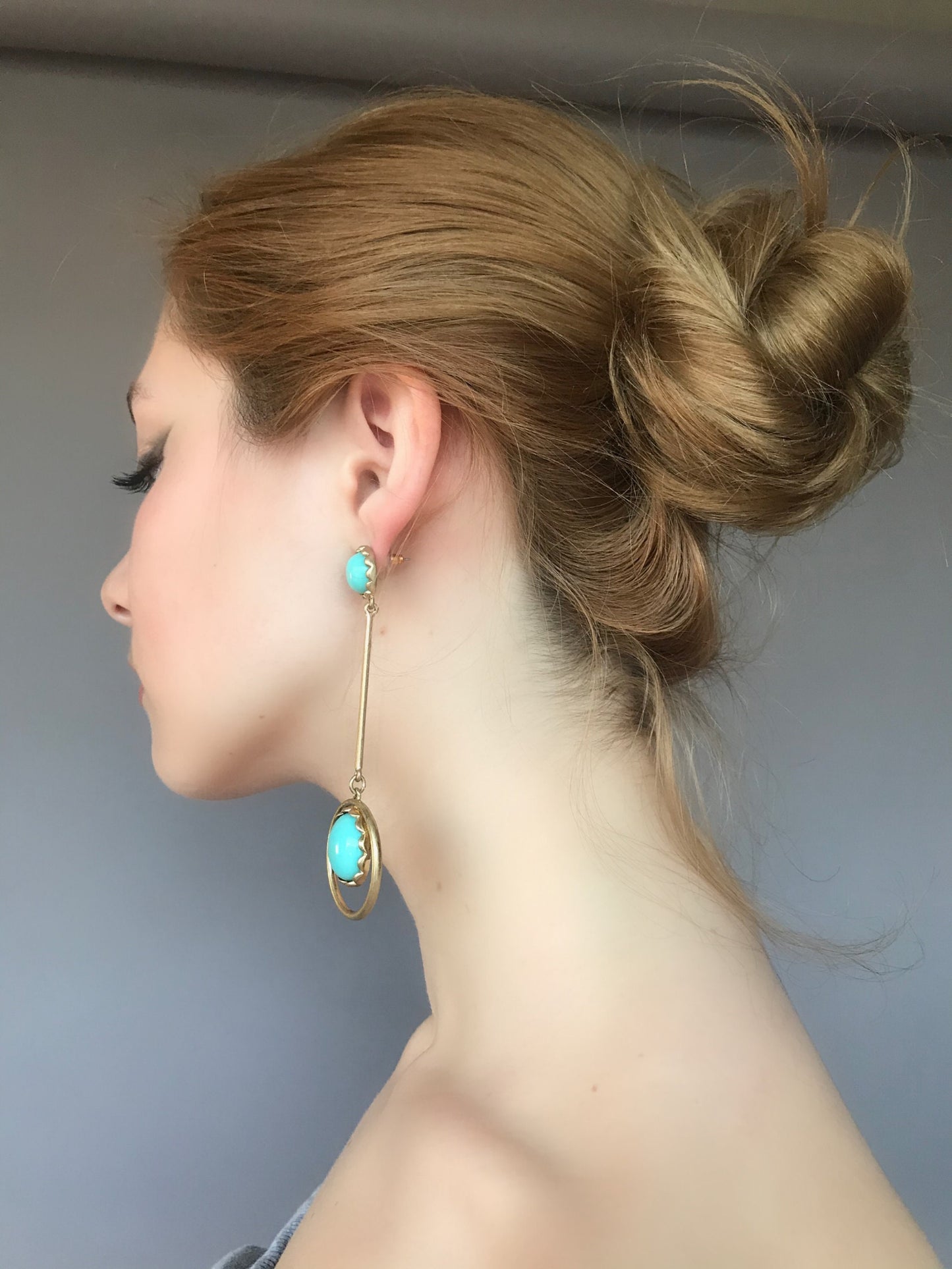 Large coral disk drop earrings