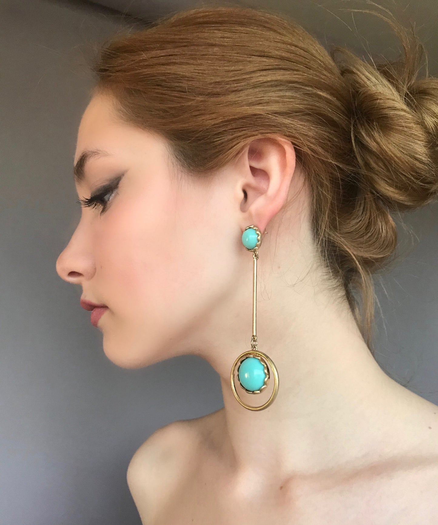 Large coral disk drop earrings