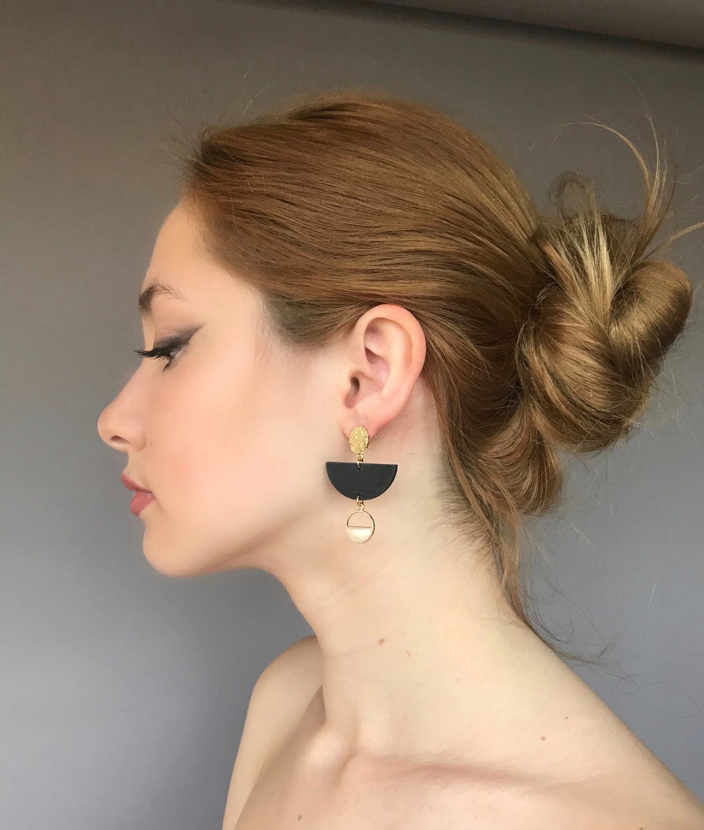 Black wood geometric earrings