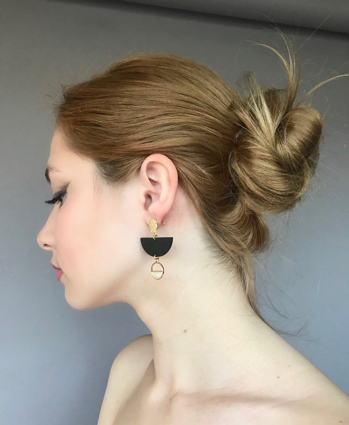 Black wood geometric earrings