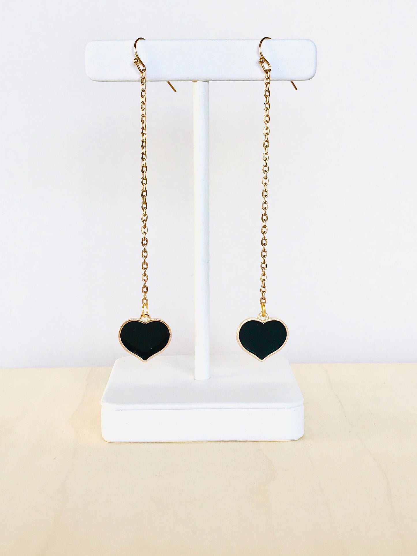 Black hearts drop earrings