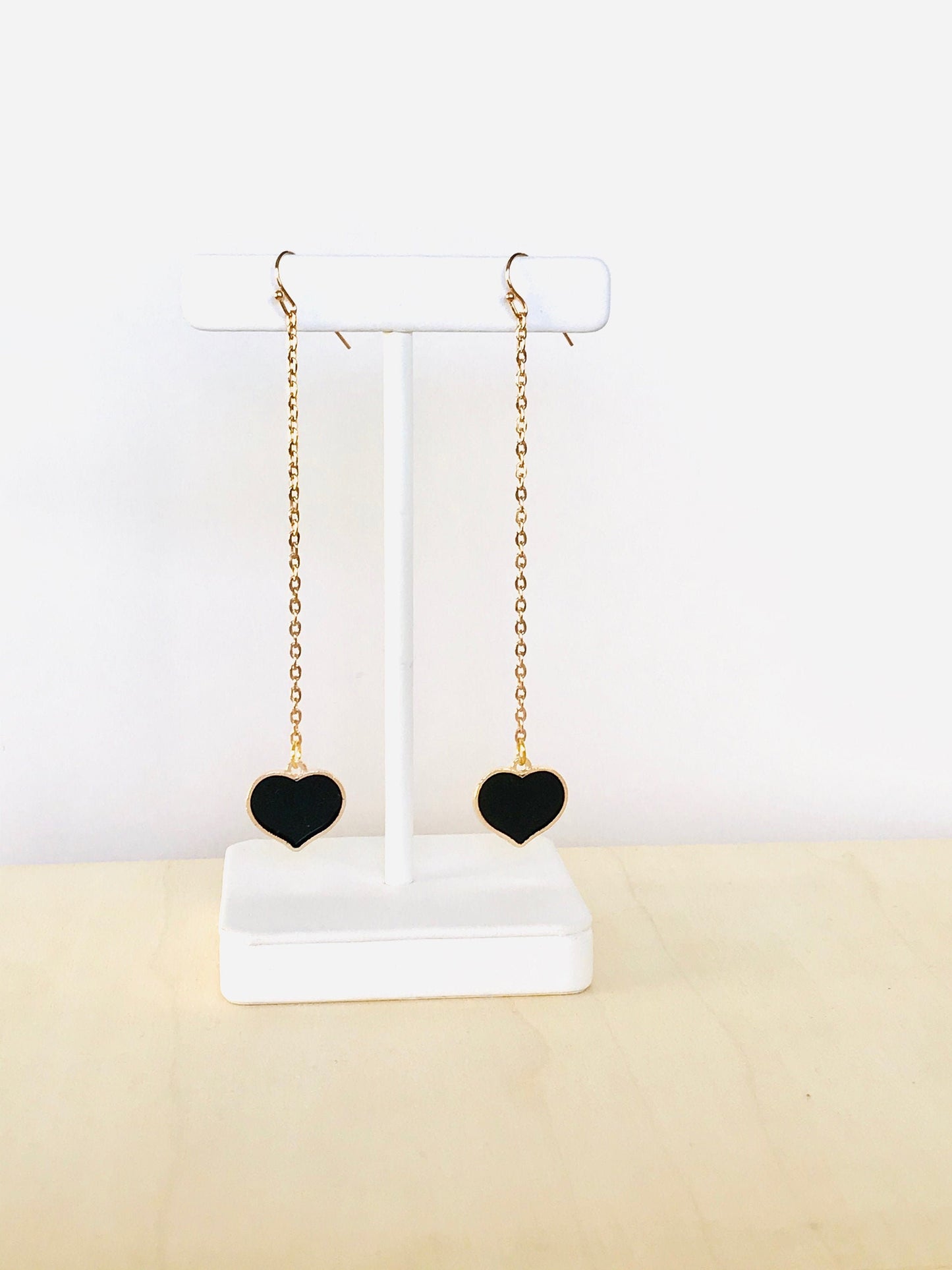 Black hearts drop earrings