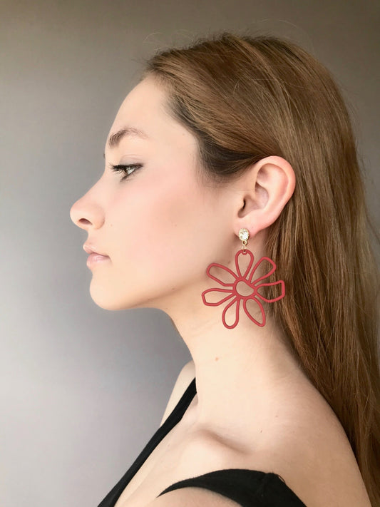 Large red flower earrings