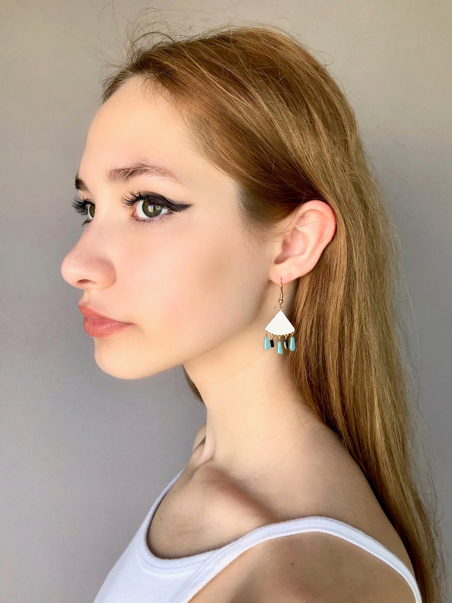 White shell geometric earrings