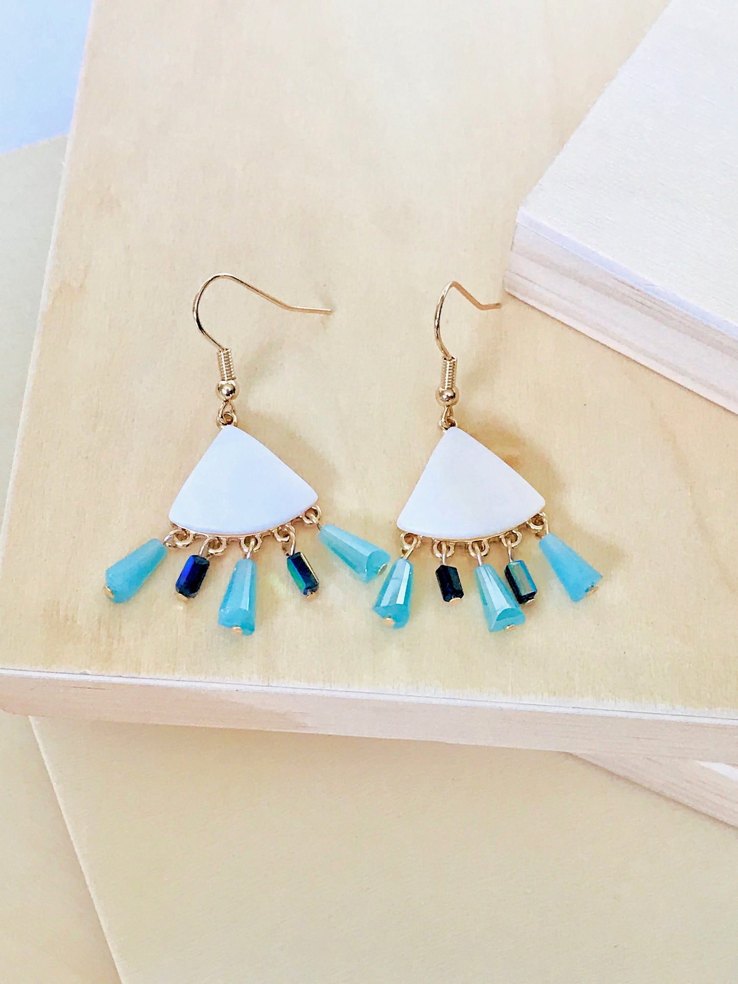 White shell geometric earrings