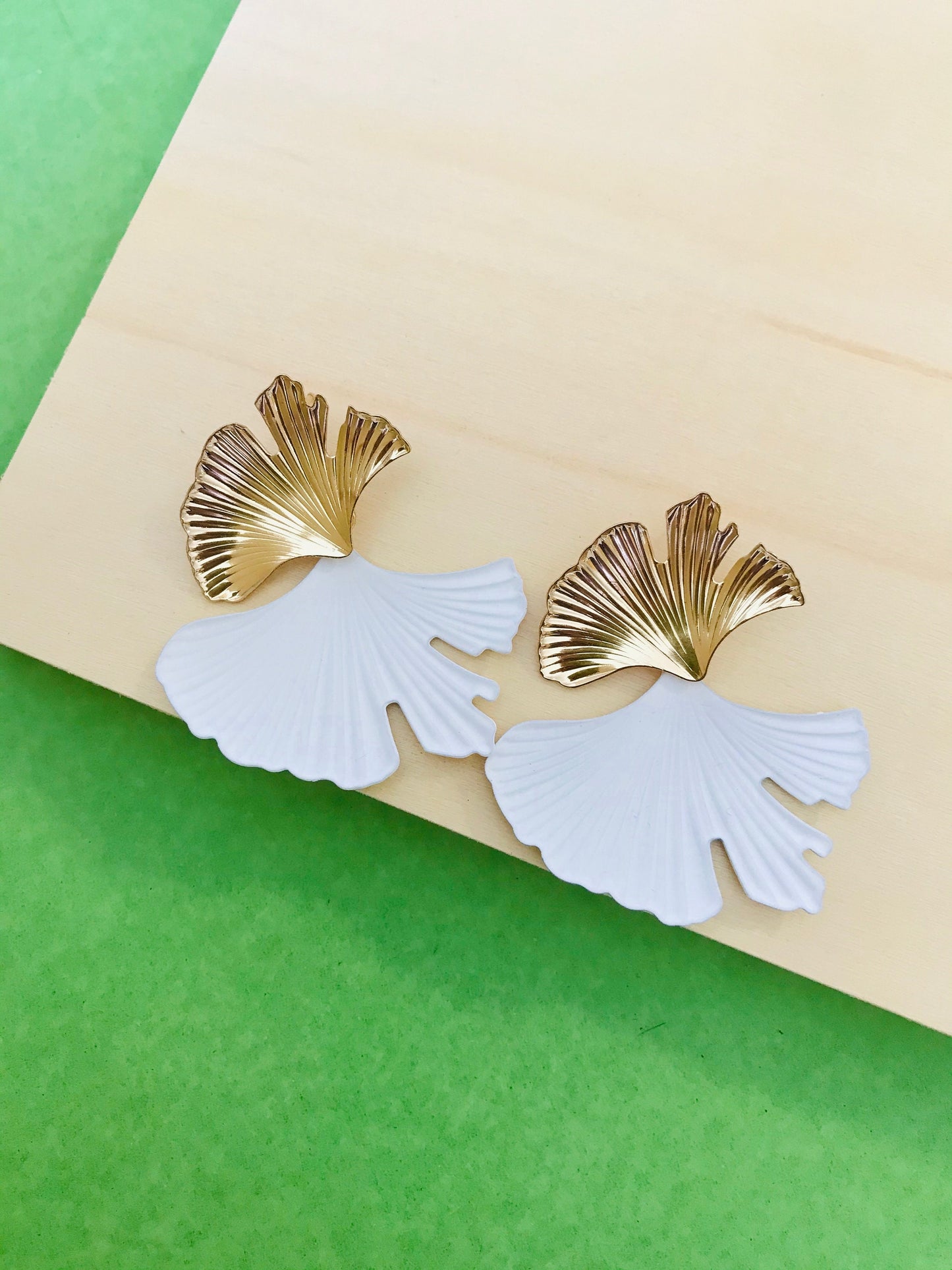 White ginkgo leaf earrings