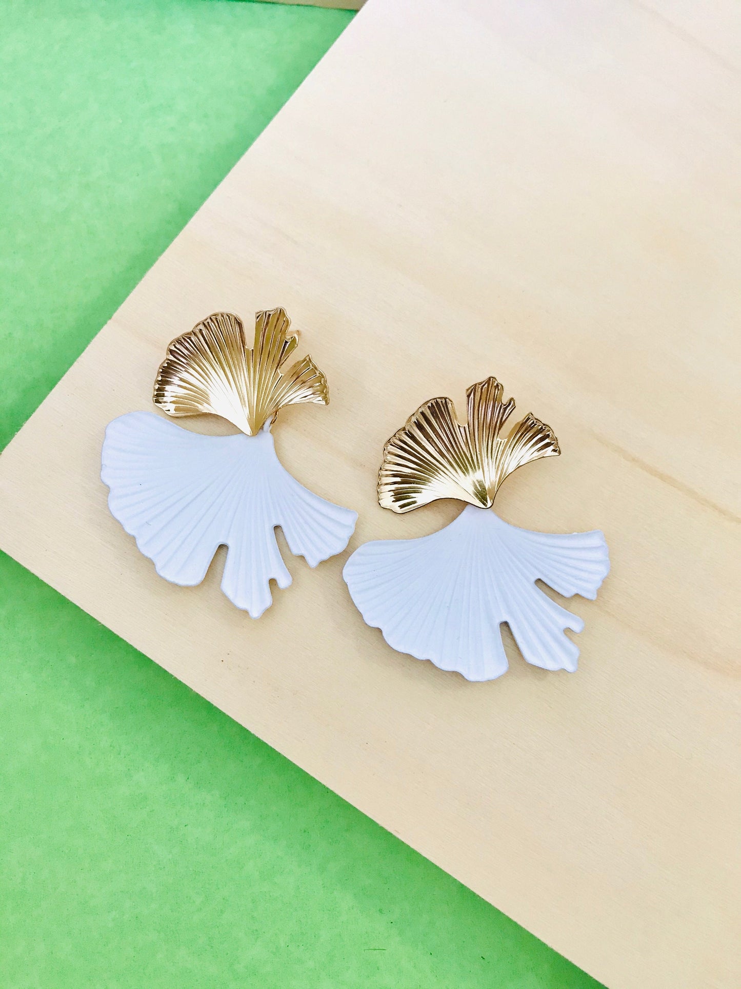 White ginkgo leaf earrings