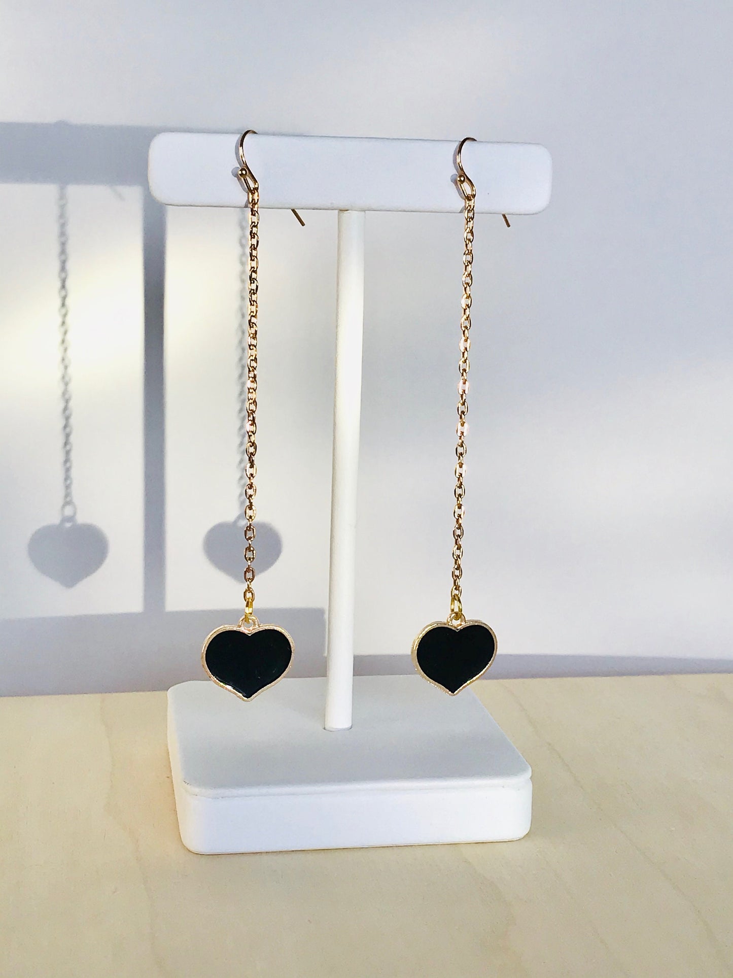 Black hearts drop earrings