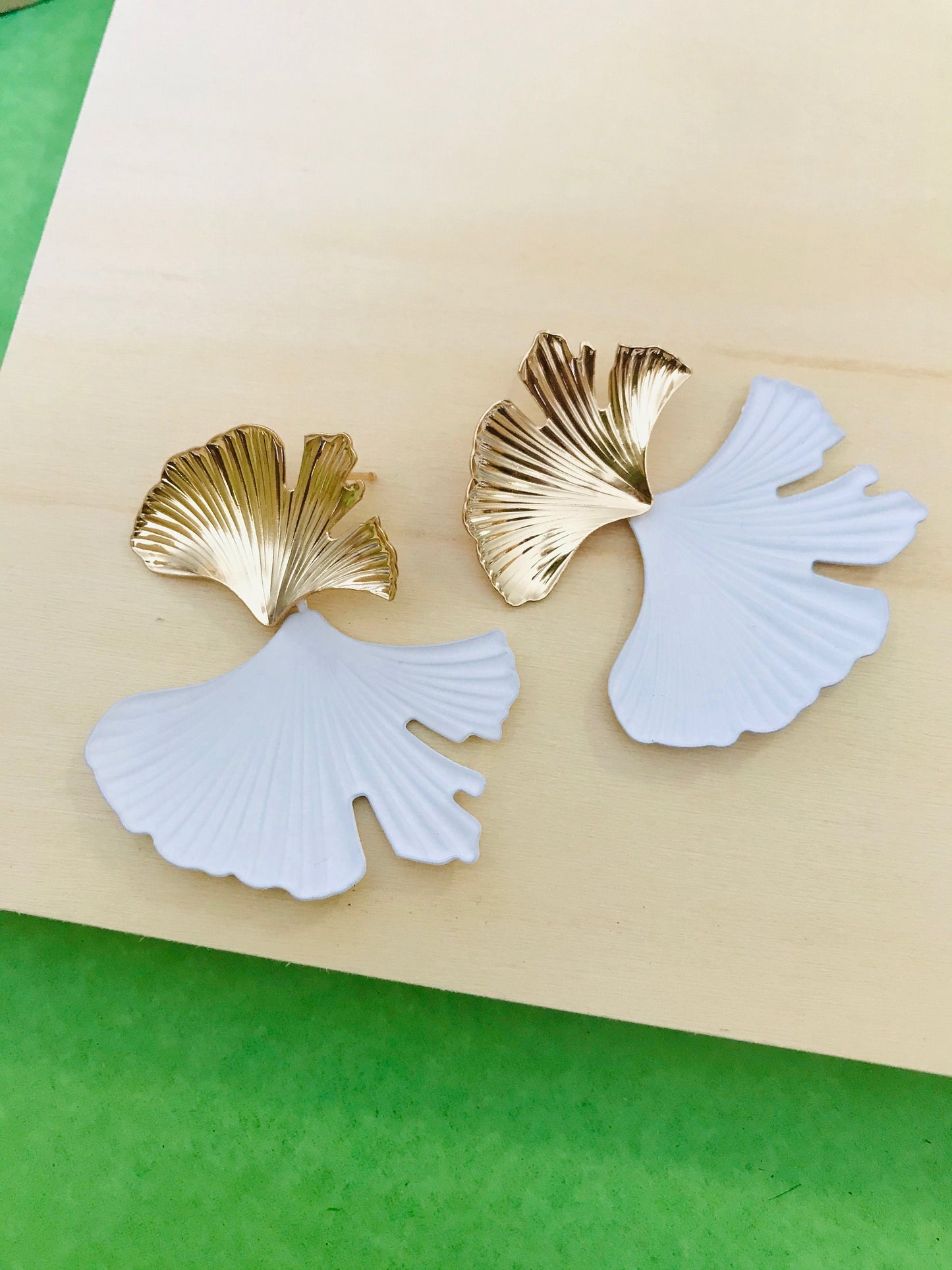 White ginkgo leaf earrings