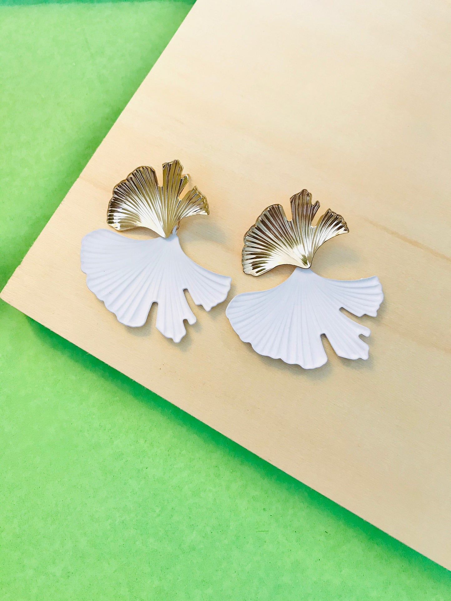 White ginkgo leaf earrings