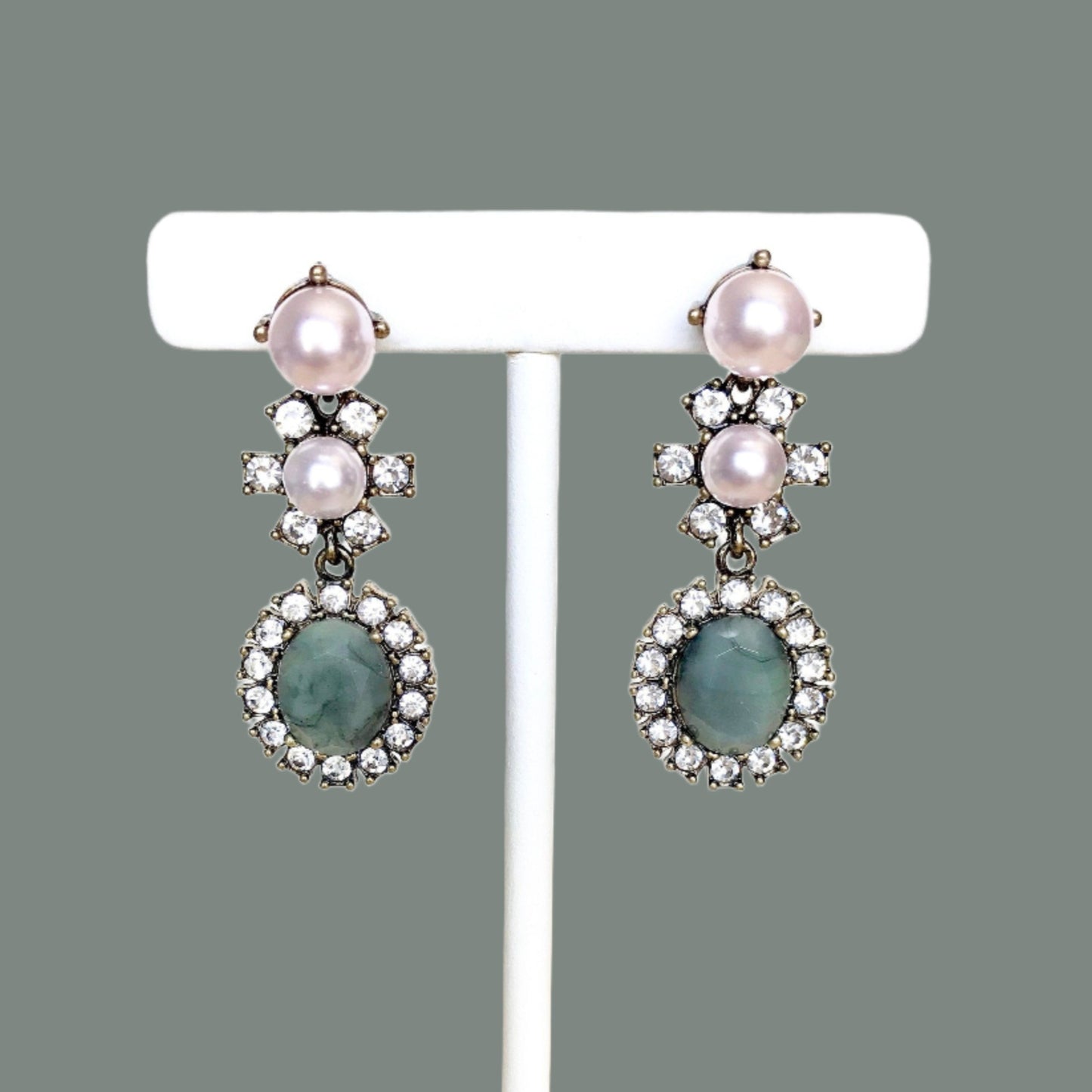 Statement malachite rhinestone earrings