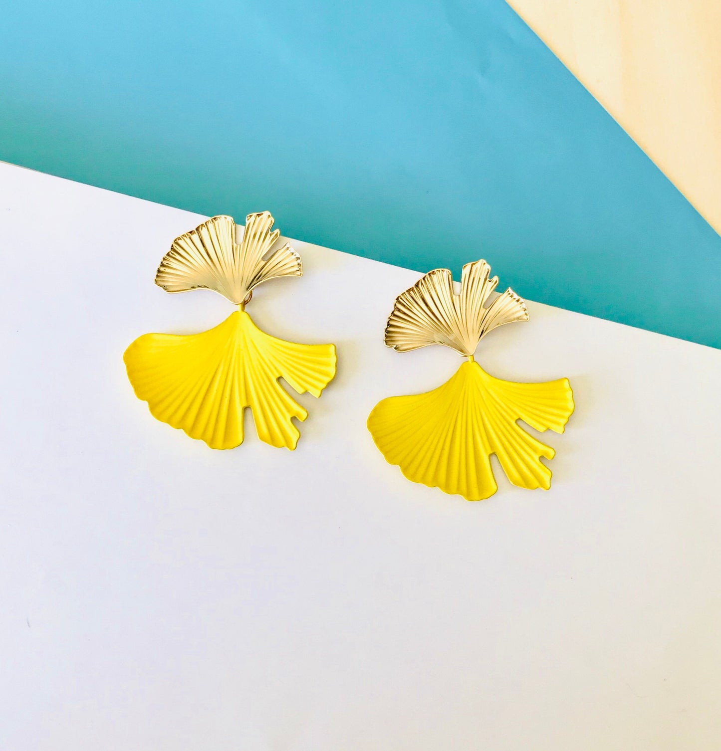 Yellow ginkgo leaf earrings