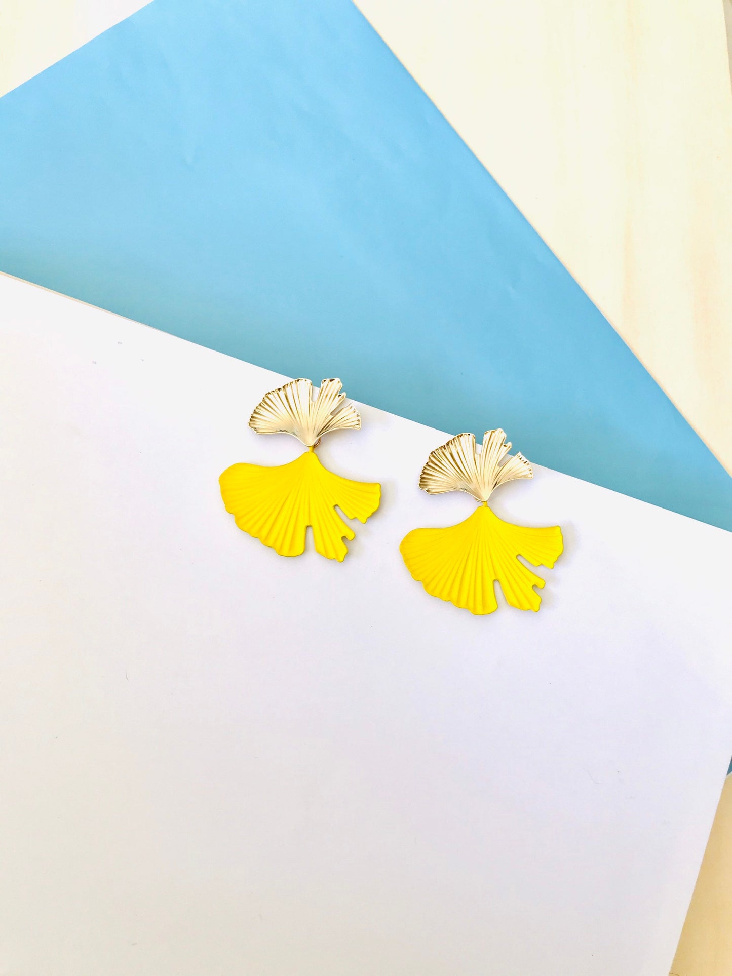 Yellow ginkgo leaf earrings