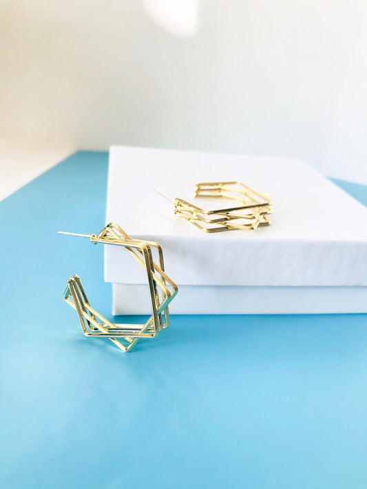 Gold geometric hoop earrings