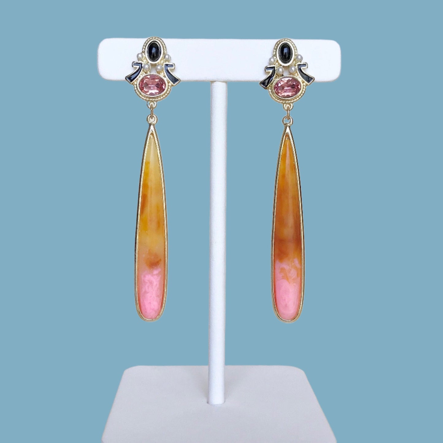 Long teardrop statement earrings