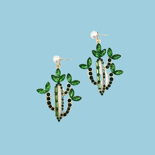 Green cactus crystal earrings