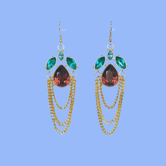 Crystal and chain drop earrings