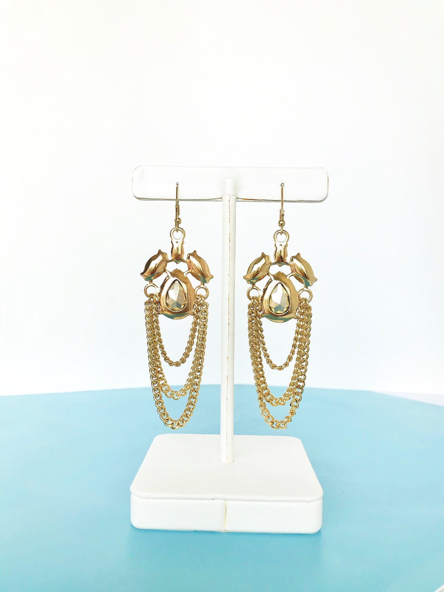 Crystal and chain drop earrings