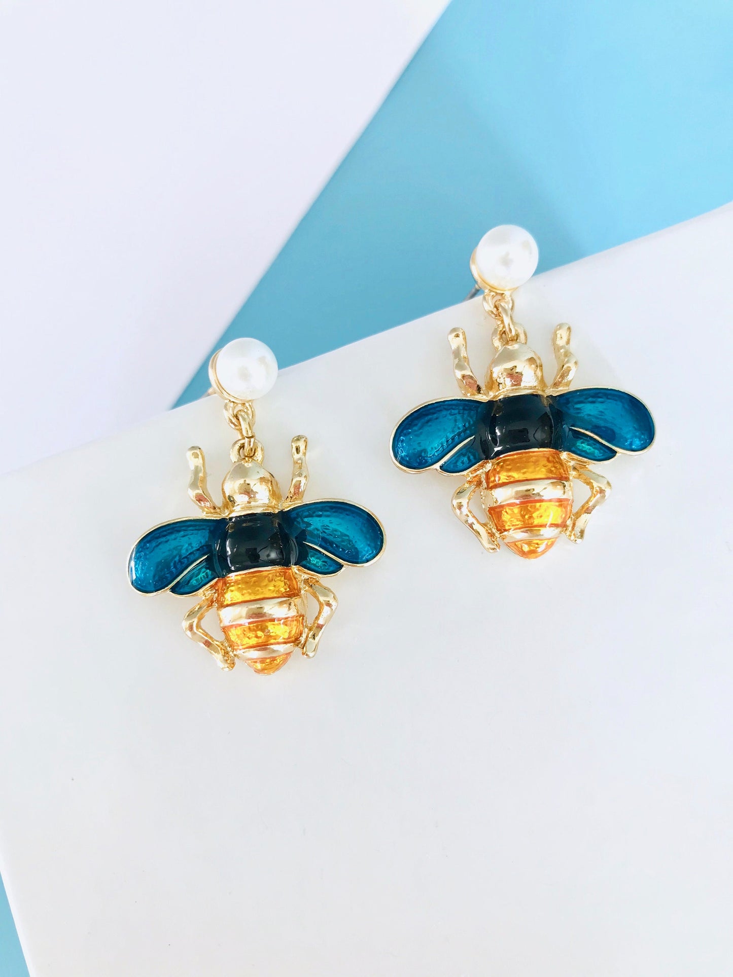 Blue bee earrings