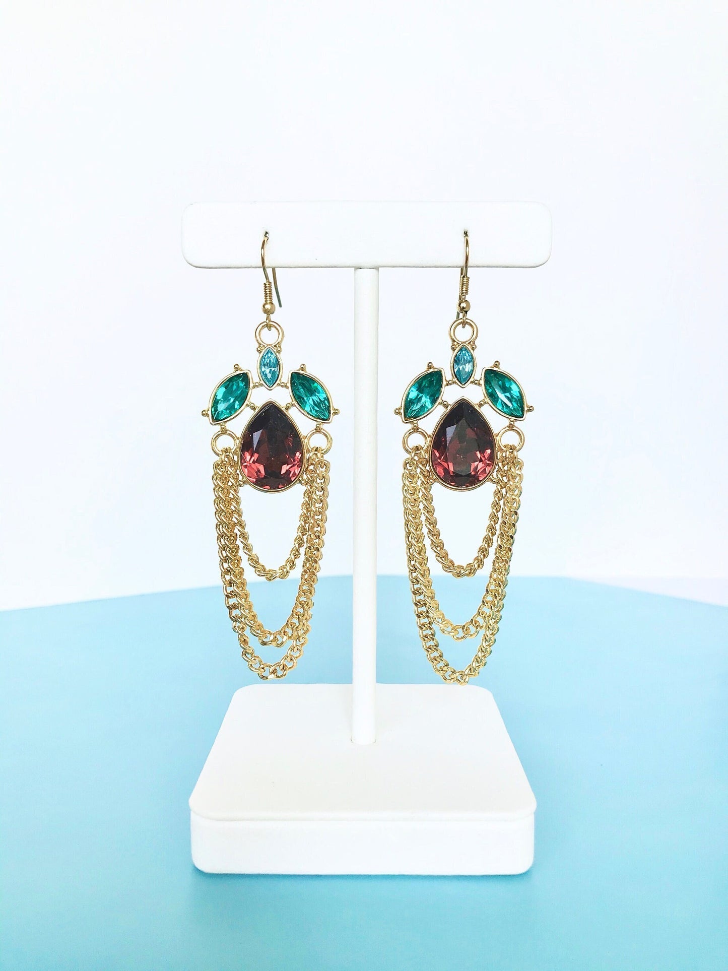 Crystal and chain drop earrings