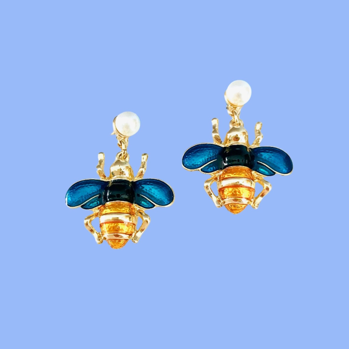 Blue bee earrings