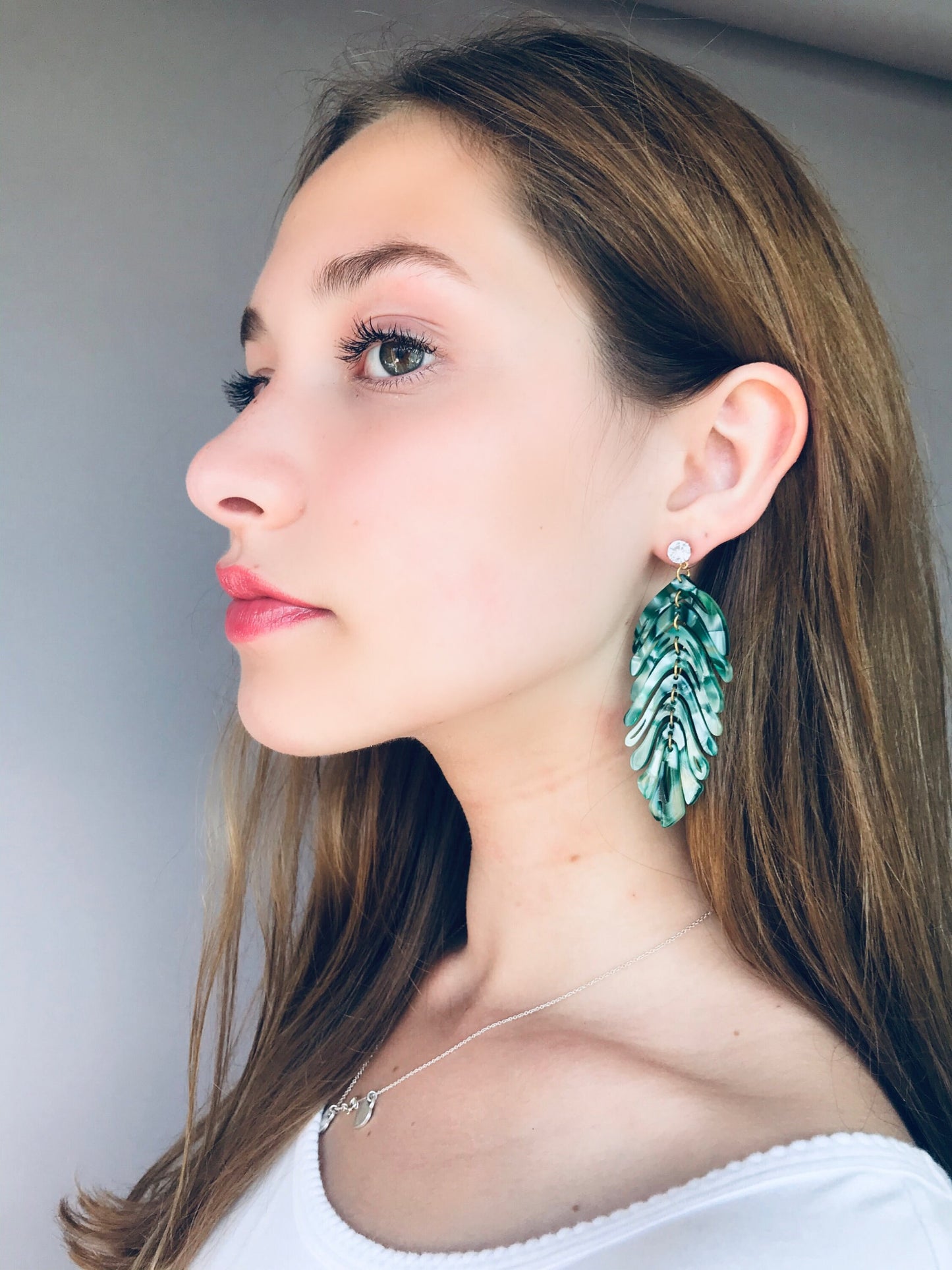 White marble acrylic leaf earrings