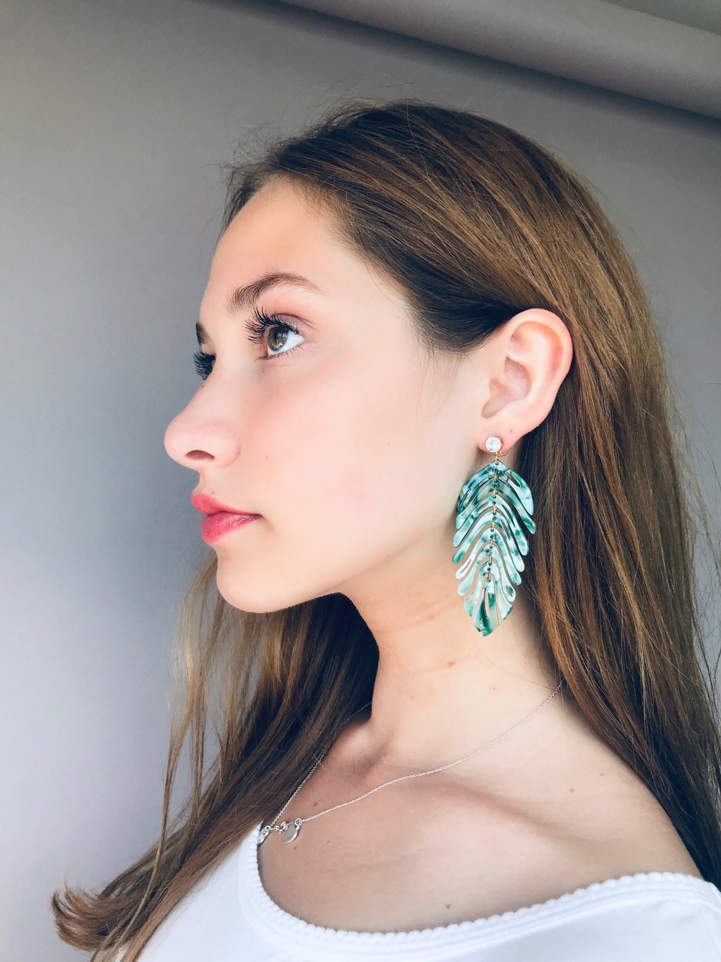 Green leaf boho earrings