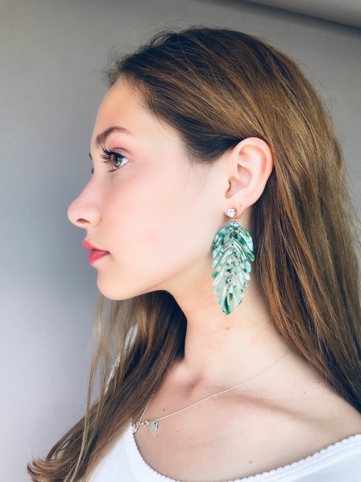 Green leaf boho earrings