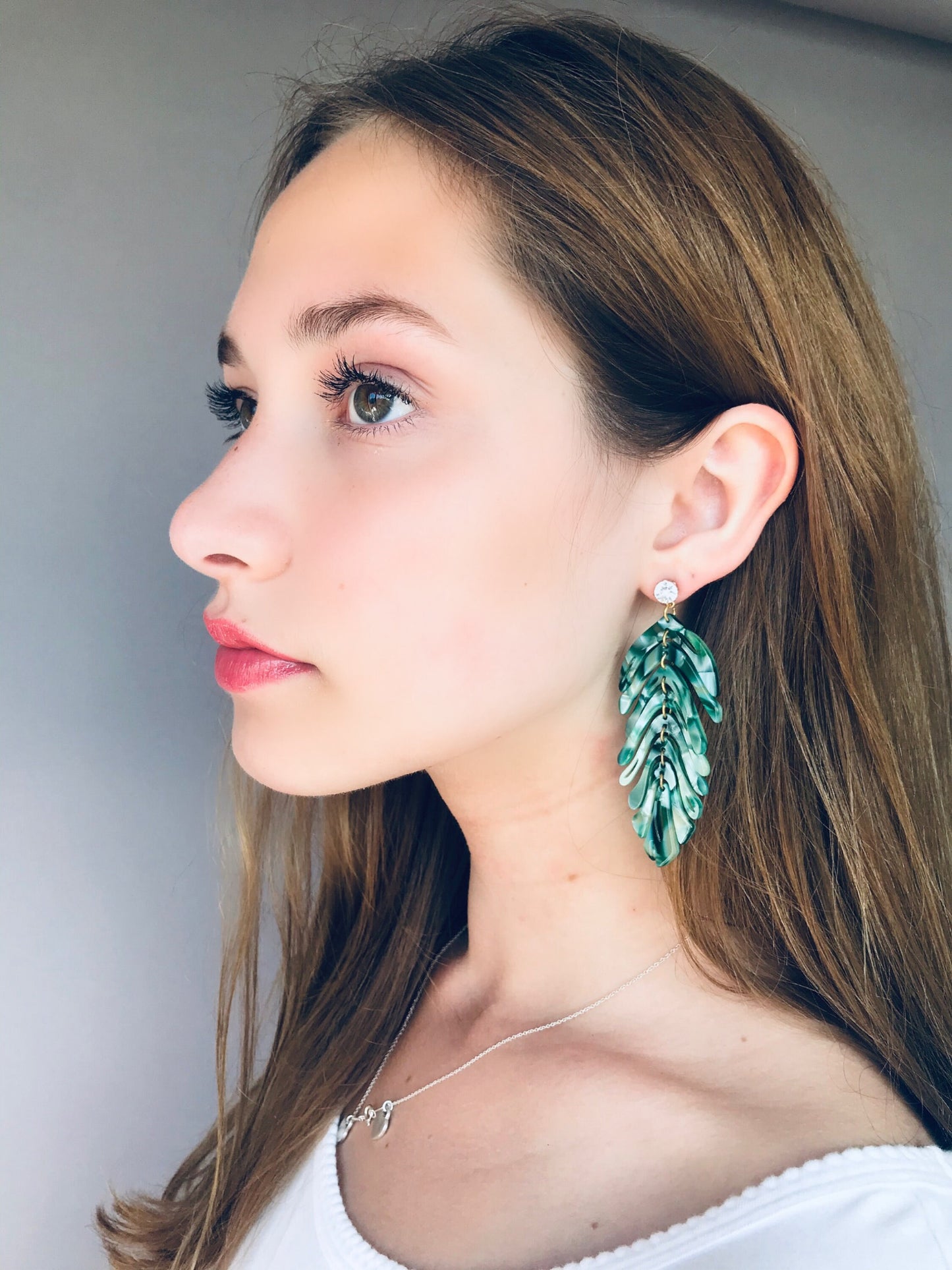 White marble acrylic leaf earrings