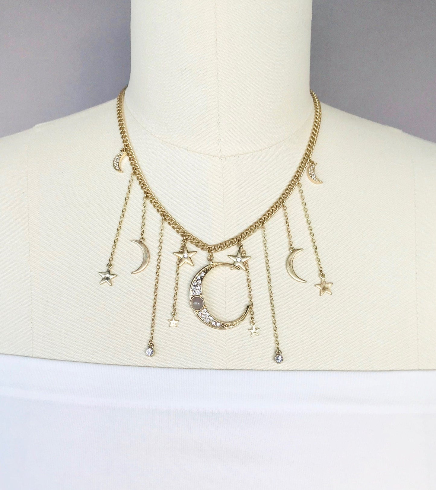 Celestial stars and moon necklace