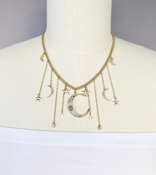 Celestial stars and moon necklace