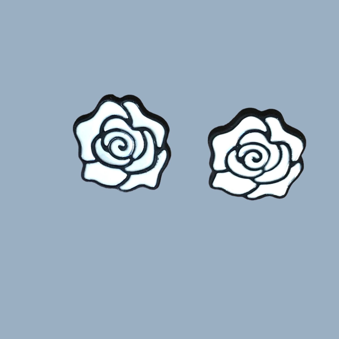 Black and white rose studs earrings