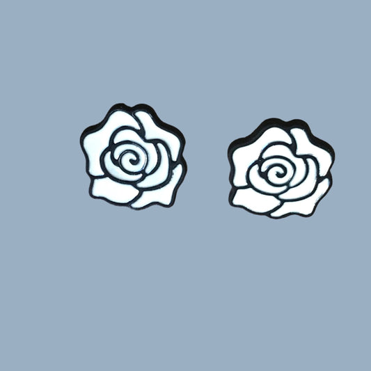 Black and white rose studs earrings