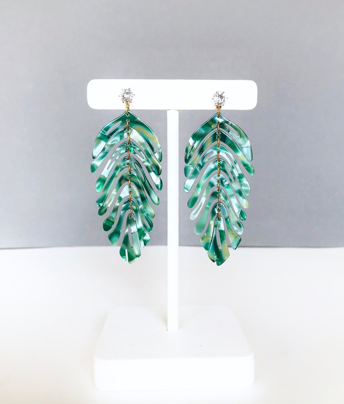 Green leaf boho earrings